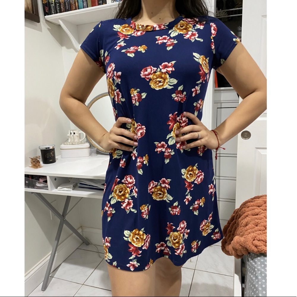 Blue Flower T Shirt Dress